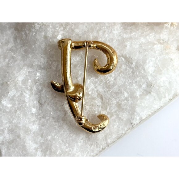 Anne Klein letter "F" Gold Toned Costume Jewelry Brooch | Lapel Pin - Picture 9 of 10